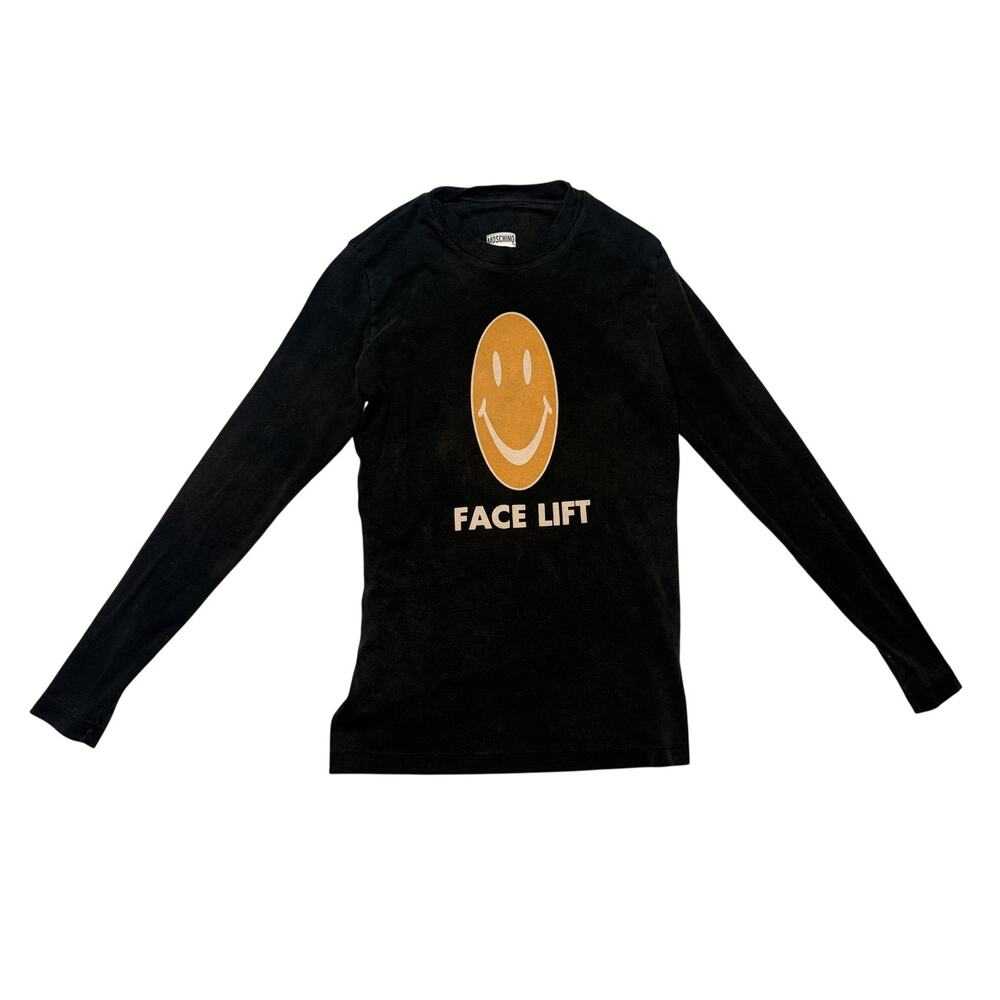 Vintage 90s Moschino Face Lift Smiley Face Long Sleeve T Shirt Women's 14